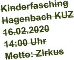 Kinderfasching Hagenbach KUZ 16.02.2020 14:00 Uhr Motto: Zirkus